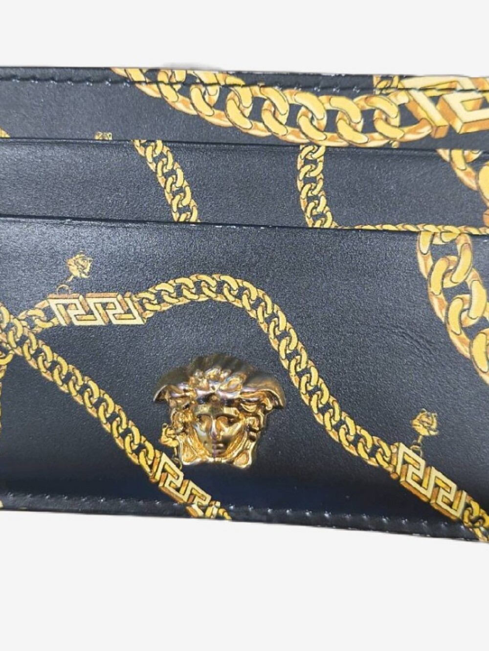 Versace La Medusa Black Gold Chain Print Leather Card Holder Wallet - Picture 11 of 11
